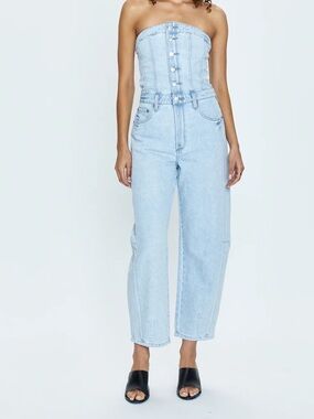 PISTOLA DAPHNE Strapless Light Wash Denim Jumpsuit